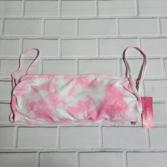 Xhilaration Junior's Ribbed Apron Front Bralette Bikini Pink Size XL (12-14) - Picture 2 of 7